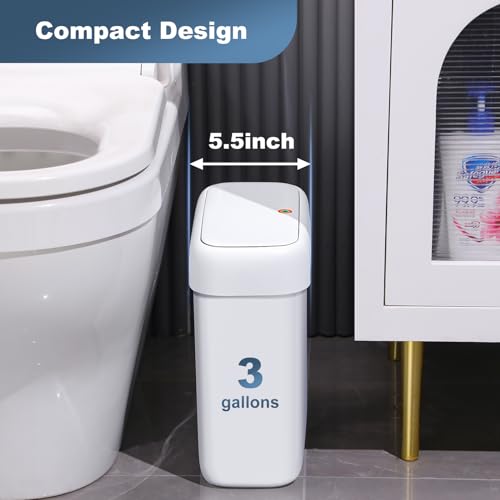 JOYBOS Bathroom Trash Can with Lid,3 Gallon Small Garbage Can with Press Top Lid,10L Dogproof Slim Plastic Narrow Trash Bin for Toilet, Office, Bedroom, Living Room, Grey - Image 2