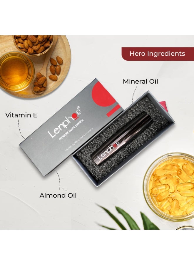 Lenphor Treasure Matte Lipstick, Long Lasting Lipstick  Red Soil, 3gm - Image 2