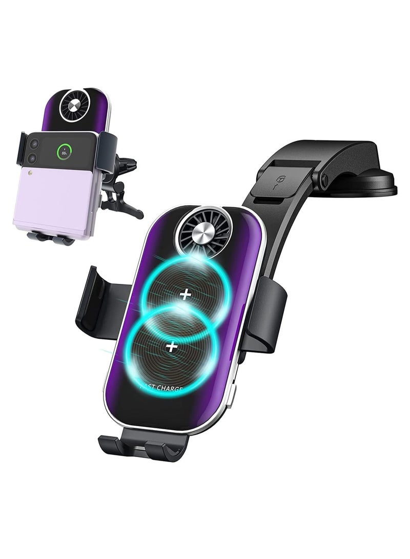 Excefore Wireless Car Charger for Samsung Galaxy Z Flip 5, [Dual Coils] Fast Charging Phone Car Mount for Air Vent Dashboard for Samsung Galaxy Z Flip 4/3/2, iPhone 14 - Image 1