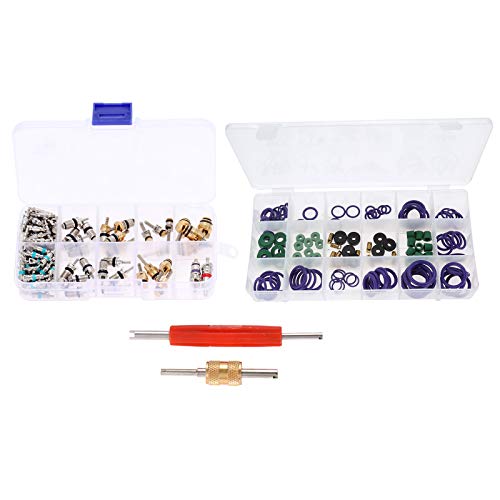 Mtsooning A/C Repair Kit,R12 R134A 100PCS Valve Cores & 18 Sizes 225PCS O Rings Assortment Set & Removal Install Tool,AC Valve Core Seal Assortment Kit for Air Contitionaing Refrigeration Tire Repair - Image 1