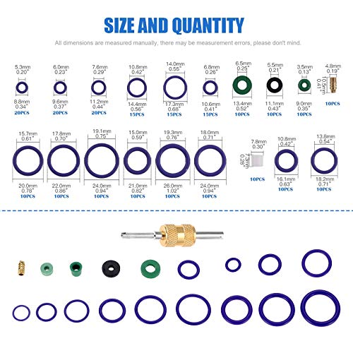 Mtsooning A/C Repair Kit,R12 R134A 100PCS Valve Cores & 18 Sizes 225PCS O Rings Assortment Set & Removal Install Tool,AC Valve Core Seal Assortment Kit for Air Contitionaing Refrigeration Tire Repair - Image 2