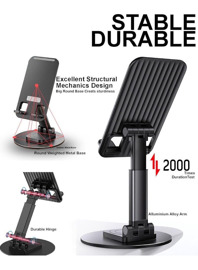 Captaintech Cell Phone Stand Desk 360 Degree Rotation Bed Phone Holder Height Adjustable Fully Foldable iPhone Stand for Desk Compatible with 15 14 13 12 11 XR X 8 7 6 Plus SE Smartphone - Image 3
