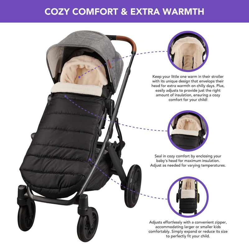 TRENDHUB Bunting Bag for UPPAbaby Vista, V2, V3, Cruz, V2, V3 RumbleSeat, V2, V3 Ridge, Minu Strollers, Warm and ultra-plush Waterproof Stroller Footmuff, Extendable winter stroller cover, sleeping bag - Image 4