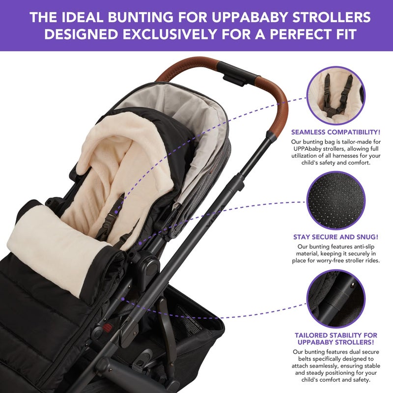 TRENDHUB Bunting Bag for UPPAbaby Vista, V2, V3, Cruz, V2, V3 RumbleSeat, V2, V3 Ridge, Minu Strollers, Warm and ultra-plush Waterproof Stroller Footmuff, Extendable winter stroller cover, sleeping bag - Image 3