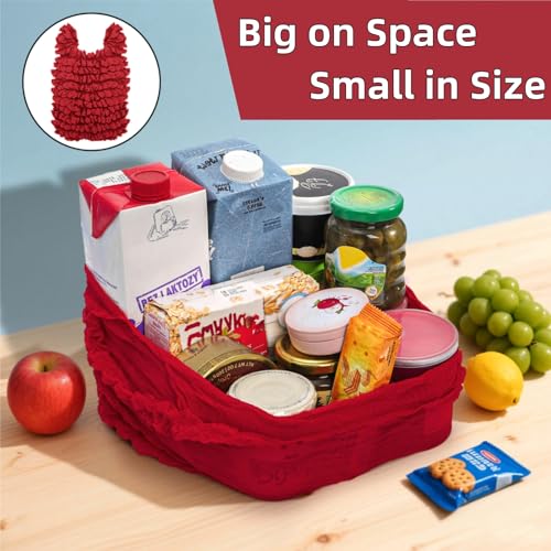 Jowgut 6 Pieces Magic Stretch Bags, Large Capacity Pleated Expandable Shopping Bags, Reusable Foldable Grocery Tote Portable for Shopping, Travel, Groceries, Work, Picnics - Image 3