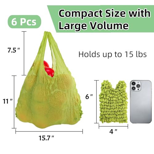 Jowgut 6 Pieces Magic Stretch Bags, Large Capacity Pleated Expandable Shopping Bags, Reusable Foldable Grocery Tote Portable for Shopping, Travel, Groceries, Work, Picnics - Image 2
