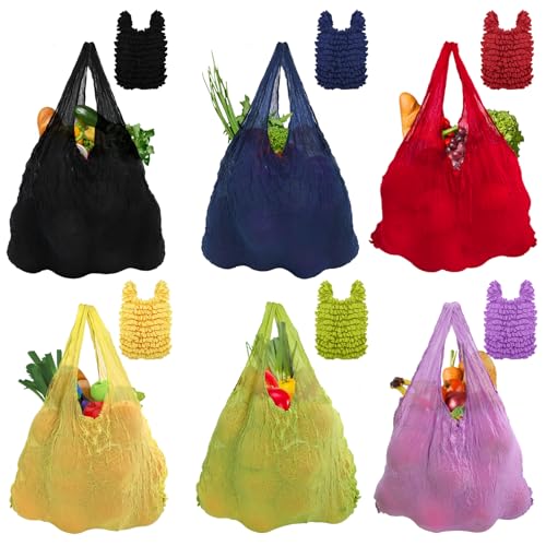 Jowgut 6 Pieces Magic Stretch Bags, Large Capacity Pleated Expandable Shopping Bags, Reusable Foldable Grocery Tote Portable for Shopping, Travel, Groceries, Work, Picnics - Image 1