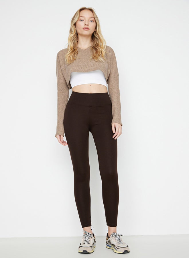 trendyol Brown High Waist Basic Knitted Interlock Leggings with Elastic Waist TWOAW20TA0047 - Image 4