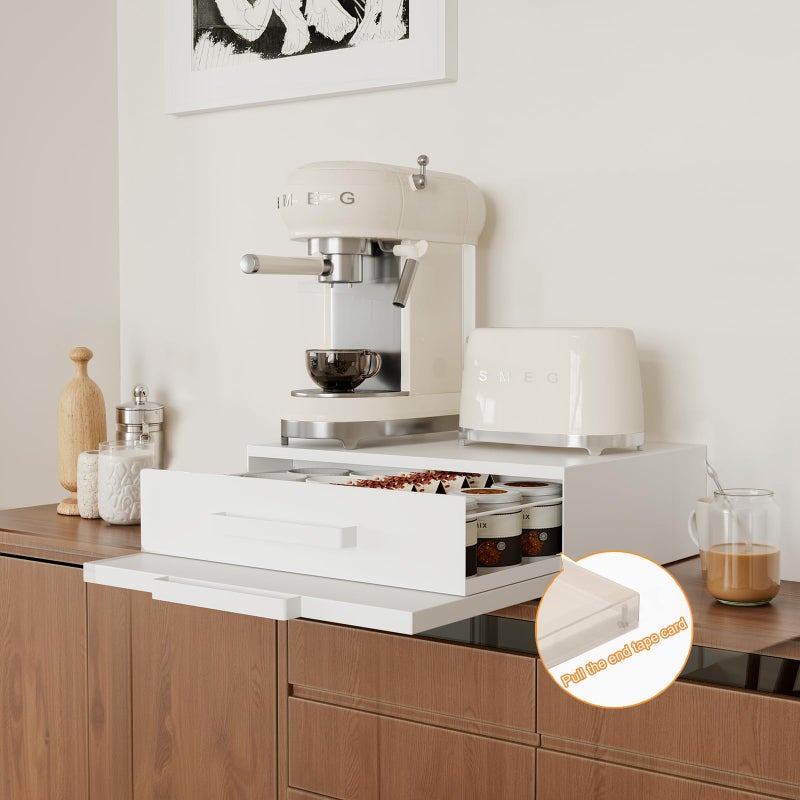 VibeNest Steel Microwave Stand with Pull-Out Drawers & Shelves - Kitchen Countertop Organizer for Coffee Station & Appliance Storage (White+Drawer+Shelf) - Image 5