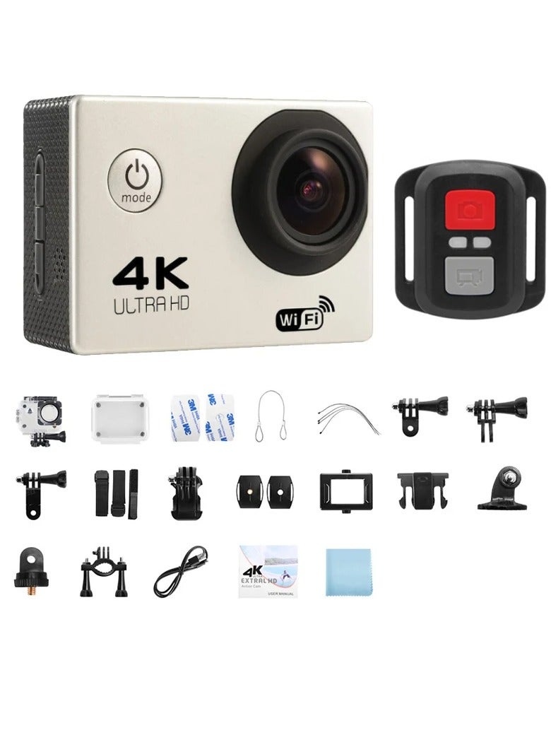 AROAQ 4K Action Camera, 1080p Wifi Multifunctional Underwater Waterproof Camera, Remote Control Ultra HD Video Camera, Rechargeable Helmet Video Recording Camera For Vlogging, (1pc, White) - Image 1