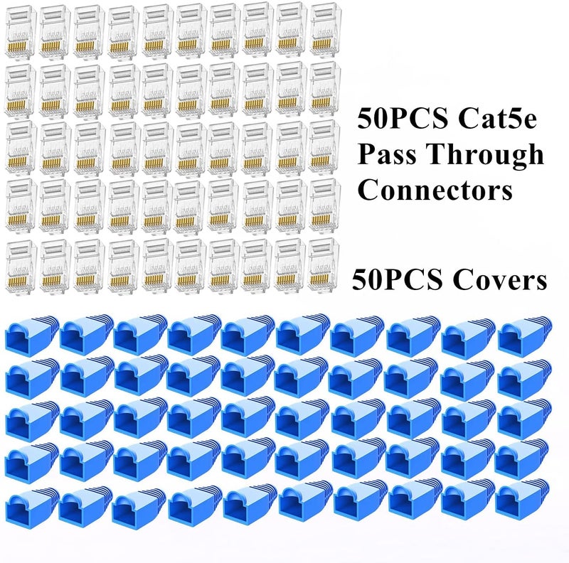 Gaobige rj45 Crimping Tool for Cat6 Cat5e Cat5, Sturdy Crimper for rj45 rj12/11 Pass-Through Connectors with 50pcs rj45 Cat5e Pass-Through Connectors, 50pcs Covers, Wire Stripper; Network Cable Tester - Image 5