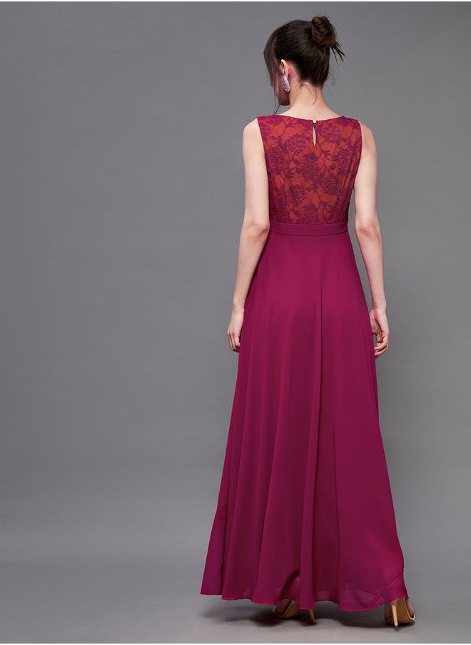 Miss Chase Floral Mesh Insert A-Line Maxi Dress by Styli  - Image 3