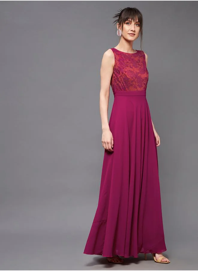 Miss Chase Floral Mesh Insert A-Line Maxi Dress by Styli
