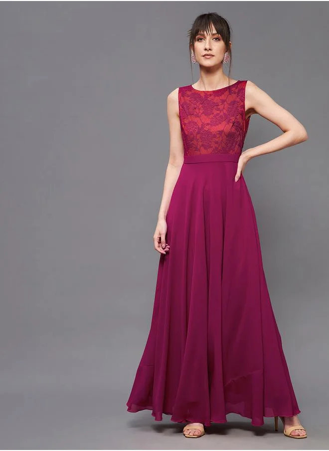 Miss Chase Floral Mesh Insert A-Line Maxi Dress by Styli