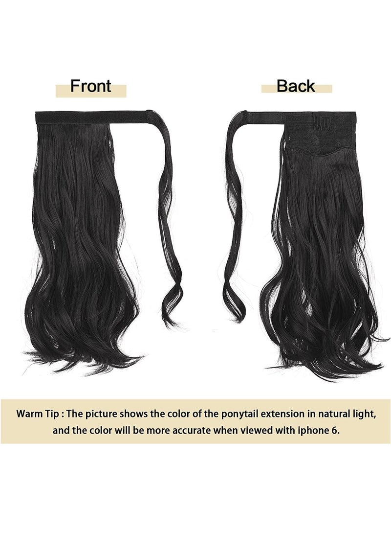 إستيل وصلات شعر صناعية طويلة مستقيمة على شكل ذيل حصان ملفوفة حول وصلات شعر صناعية سوداء قطعة واحدة وصلة ذيل حصان للنساء مجعد (اللون رقم 1B) - Image 1