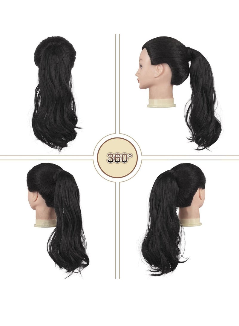 إستيل وصلات شعر صناعية طويلة مستقيمة على شكل ذيل حصان ملفوفة حول وصلات شعر صناعية سوداء قطعة واحدة وصلة ذيل حصان للنساء مجعد (اللون رقم 1B) - Image 2