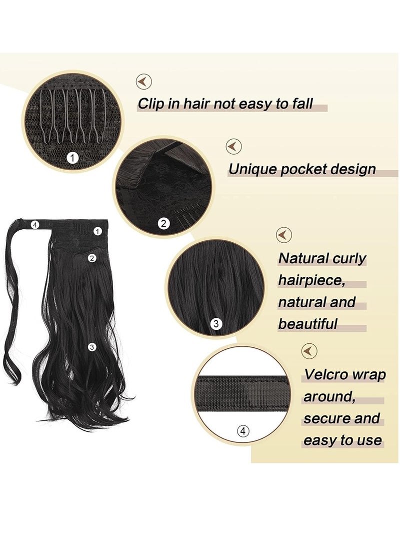 إستيل وصلات شعر صناعية طويلة مستقيمة على شكل ذيل حصان ملفوفة حول وصلات شعر صناعية سوداء قطعة واحدة وصلة ذيل حصان للنساء مجعد (اللون رقم 1B) - Image 3