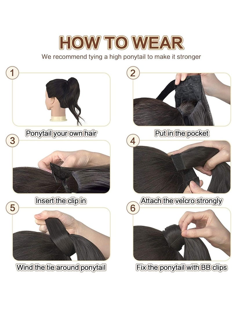 إستيل وصلات شعر صناعية طويلة مستقيمة على شكل ذيل حصان ملفوفة حول وصلات شعر صناعية سوداء قطعة واحدة وصلة ذيل حصان للنساء مجعد (اللون رقم 1B) - Image 4