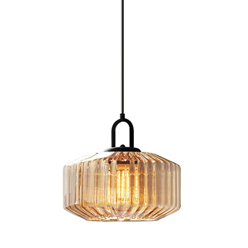 Qufute Glass Globe Pendant Light fixtures 1-Lights Black Mid Century Modern Pendant Lights with Amber Hand Blown Glass Shade Ceiling Hanging Lighting for Dining Room Kitchen Ceiling Hanging Light - Image 1