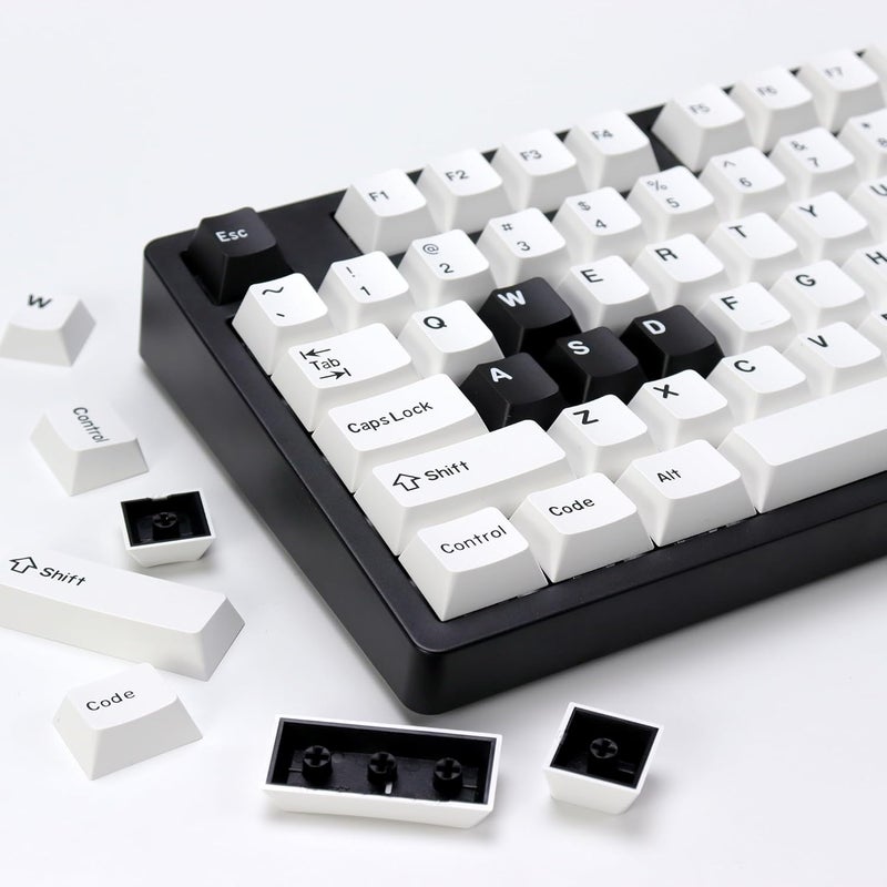KBDiy Bow PBT Double Shot Keycap Set,174 Keys White and Black Custom Key Cap Keycaps 60 Percent Cherry Profile Keycaps for 61/64/68/84/87/100/104/108 Mechanical Keyboard - Image 1
