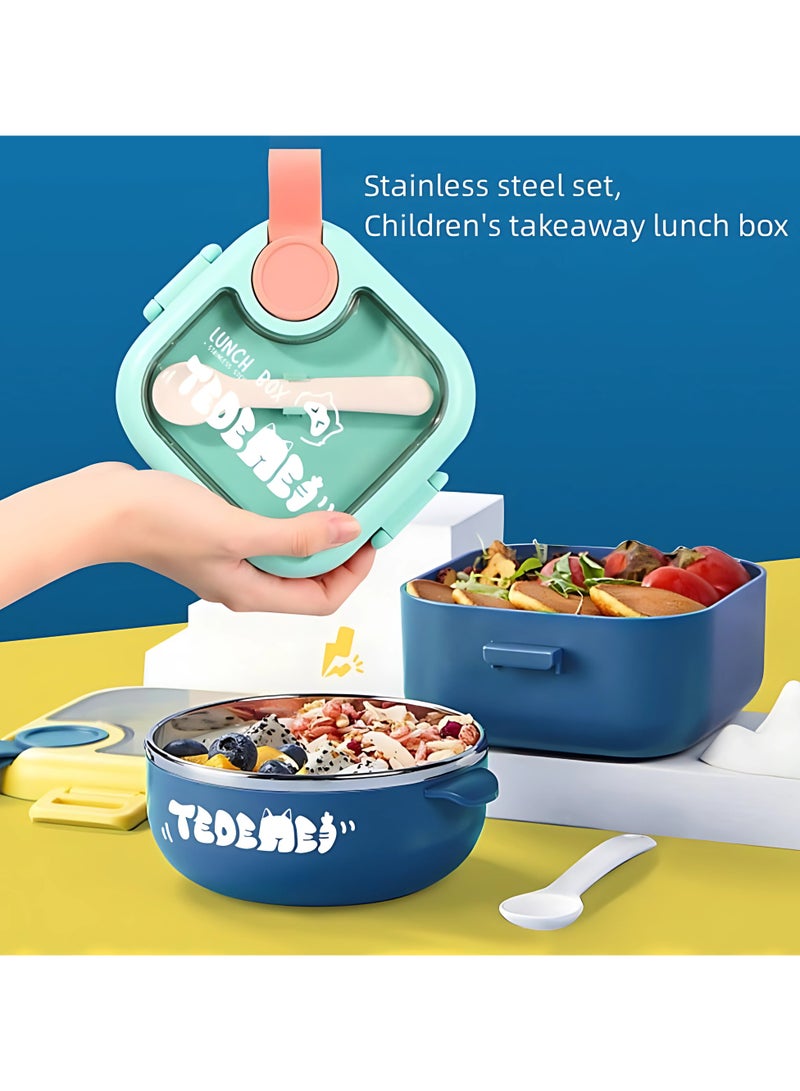 Twisoo Lunchmate Kids Cereal Lunch Box with Stainless Steel Bowl, Spoon and Plastic Scissors - Double Decker BPA Free Clip Lock Leakproof Spill proof - 2 Compartment Design 750ml (Blue) - Image 5
