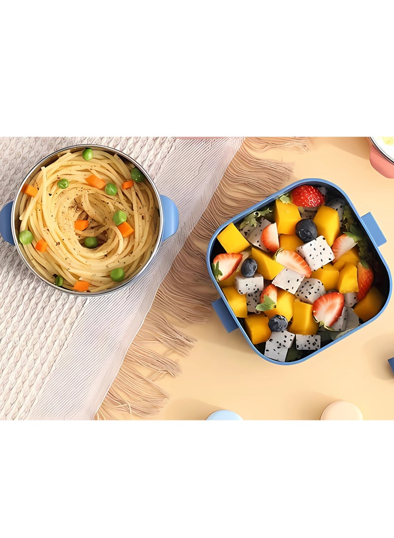 Twisoo Lunchmate Kids Cereal Lunch Box with Stainless Steel Bowl, Spoon and Plastic Scissors - Double Decker BPA Free Clip Lock Leakproof Spill proof - 2 Compartment Design 750ml (Blue) - Image 3