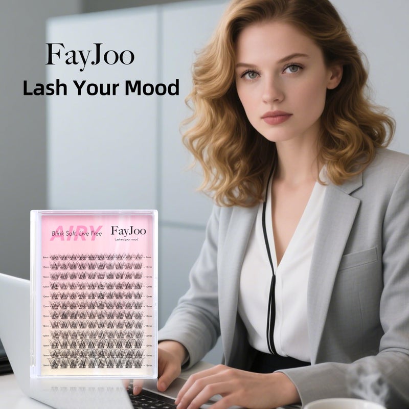 FayJoo Natural Wispy Soft Lash Clusters with 0.05mm Invisible Band, C Curl 8-16mm, DIY Salon Effect Lightweight Lash Extensions, FayJoo AIRY 11 Lash Only - Image 4