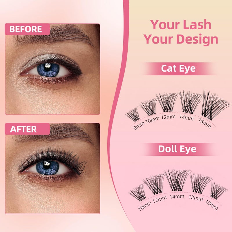 FayJoo Natural Wispy Soft Lash Clusters with 0.05mm Invisible Band, C Curl 8-16mm, DIY Salon Effect Lightweight Lash Extensions, FayJoo AIRY 11 Lash Only - Image 2