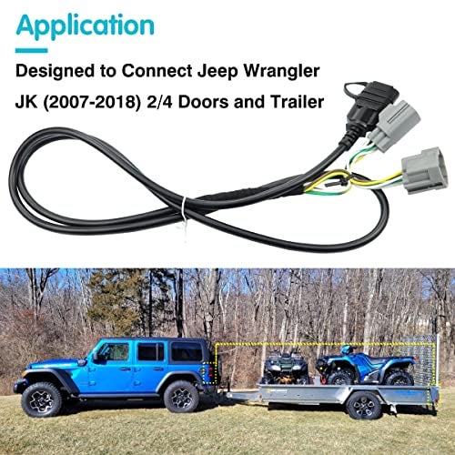 Bentolin 17275.01,4 Way Flat Tow Hitch Trailer Wiring Harness for 2007-2018 Jeep Wrangler JK Models 67 Inches (with Flat Connector Dust Cover) - Image 2