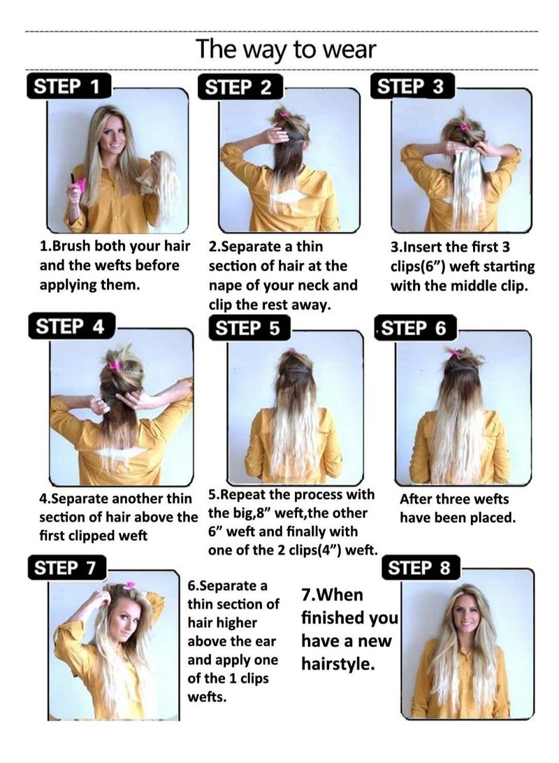 إستيل 7 قطع 16 مشابك 23 بوصة إلى 24 بوصة سميكة مجعد مستقيم كامل الرأس كليب في لحمة مزدوجة وصلات شعر أسود داكن مستقيم - Image 2