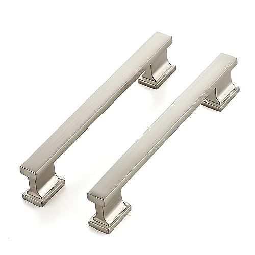 Ravinte Hardware 10 Pack Cabinet Pulls - 5 Inch (128mm) Hole Center, Satin Brushed Nickel Handles for Kitchen Drawer & Cupboards, Silver Solid Heavy Duty Cabinet Hardware, 6 Inch Overall Length - Image 1