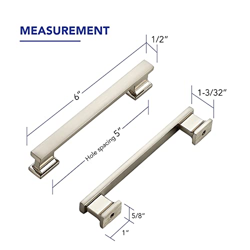 Ravinte Hardware 10 Pack Cabinet Pulls - 5 Inch (128mm) Hole Center, Satin Brushed Nickel Handles for Kitchen Drawer & Cupboards, Silver Solid Heavy Duty Cabinet Hardware, 6 Inch Overall Length - Image 2