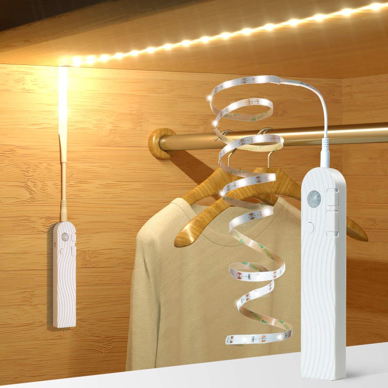 Sensky أضواء شريط LED تعمل بالحركة قابلة لإعادة الشحن مع مستشعر حركة، إضاءة شريط خافتة للخزائن، خزائن الأسلحة، الخزائن، المخازن، وخزائن الملابس (2م، أبيض دافئ) - Image 1