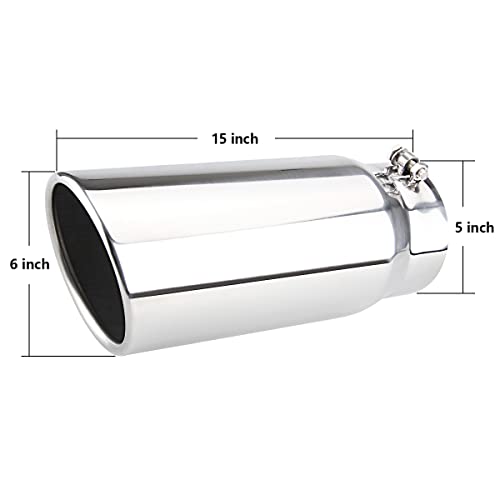 LCGP فوهة عادم ديزل LCGP 5" ، مخرج 6" ، طول 15" ، تصميم قطع زاوية مدلفن ، تشطيب مصقول - Image 2