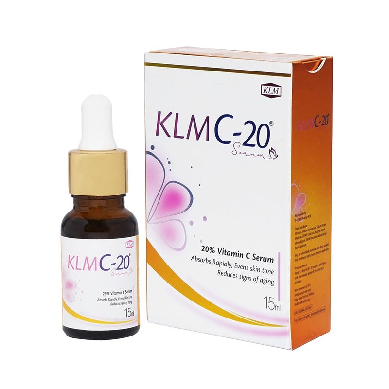 KLM سيروم الوجه KLM C20 15 مل بفيتامين C عالي الفعالية لبشرة متألقة حماية مضادة للأكسدة معتمد من أطباء الجلدية - Image 2