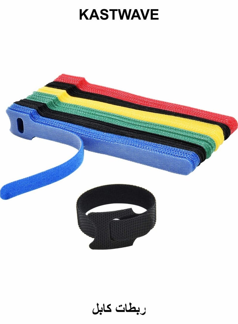 KASTWAVE Reusable Cable Ties, Premium 6-Inch Adjustable Cord Ties, Microfiber Cloth Cable Management Straps 5 Colors(60pcs) - Image 1