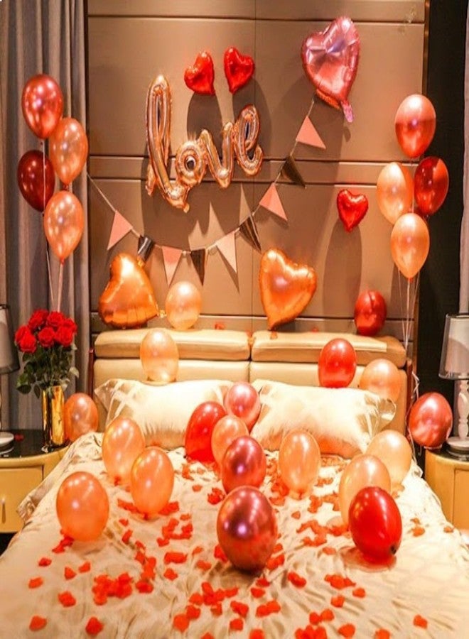 AMFIN (Pack of 35) Love Heart Foil Balloon Decoration Items, Birthday, Anniversary, Valentine Day Combo - Red & Rose Gold - Image 1