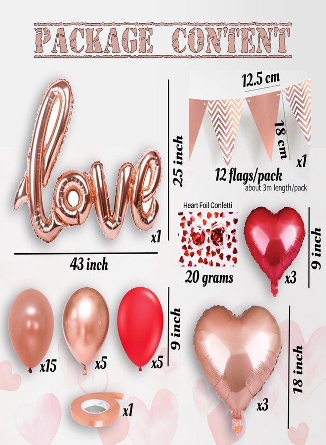 AMFIN (Pack of 35) Love Heart Foil Balloon Decoration Items, Birthday, Anniversary, Valentine Day Combo - Red & Rose Gold - Image 2