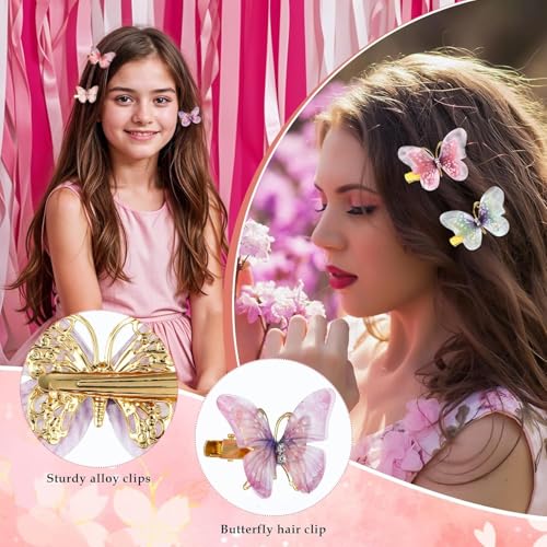 NEOBABY 3D Butterfly Hair Clips for Girls – Colorful Glitter Organza Barrettes with Moving Wings | Strong Hold Hair Clamps & Pins for Women & Kids (Pack of 12 Pcs) - Image 2