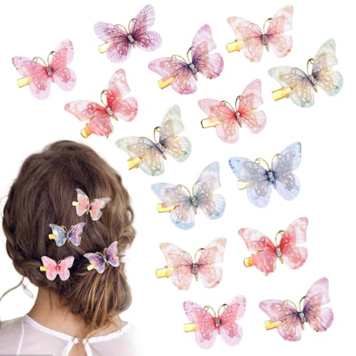 NEOBABY 3D Butterfly Hair Clips for Girls – Colorful Glitter Organza Barrettes with Moving Wings | Strong Hold Hair Clamps & Pins for Women & Kids (Pack of 12 Pcs) - Image 1