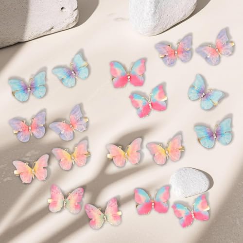 NEOBABY 3D Butterfly Hair Clips for Girls – Colorful Glitter Organza Barrettes with Moving Wings | Strong Hold Hair Clamps & Pins for Women & Kids (Pack of 12 Pcs) - Image 3
