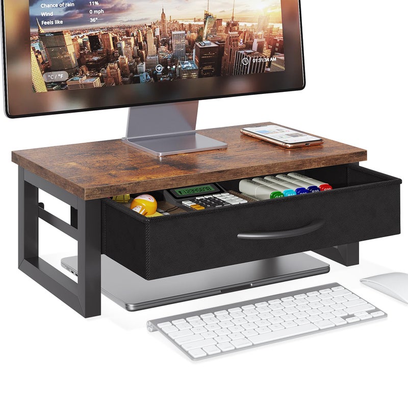HEWORLIF Computer Monitor Stand Riser with Drawer 2Tier Desk Accessories Workspace Organizers Laptop Stand for Desk with Storage Office Organization Wood - Image 2
