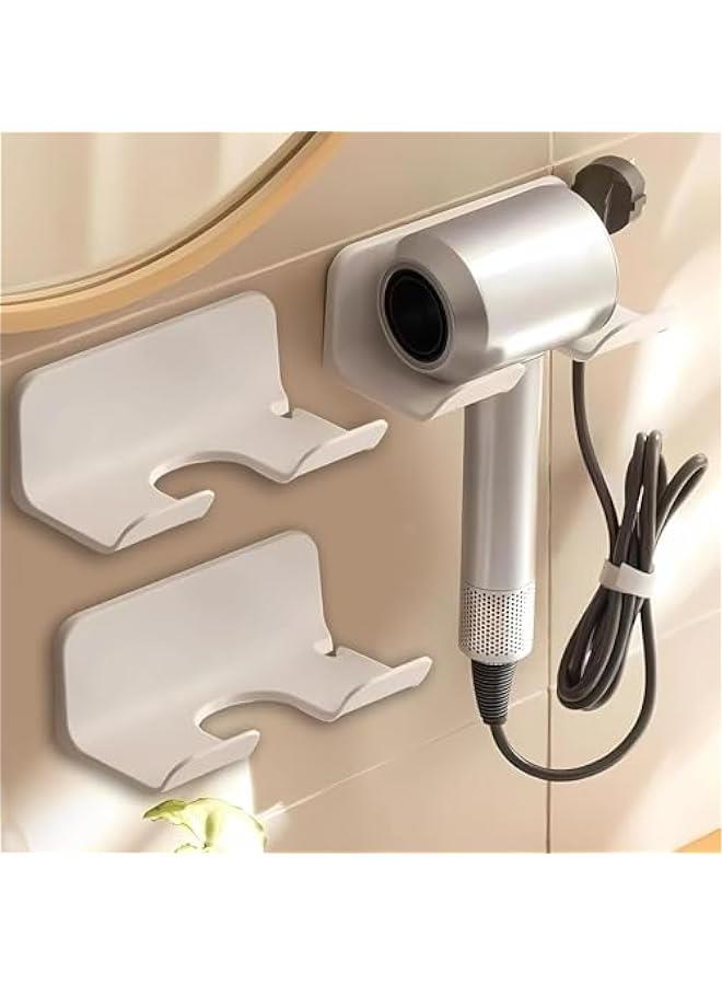 هوكور حامل مجفف الشعر العالمي من تراسل، حامل مجفف الشعر يثبت على الحائط لخطاف مجفف الشعر مع قابس ومنظم سلك ذاتي اللصق للخزانة والحمام (ابيض، عبوتان) - Image 1