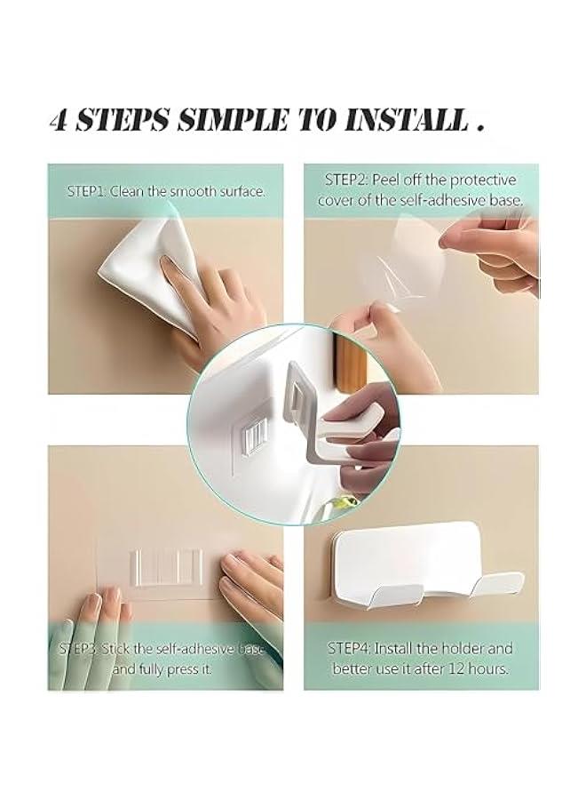 هوكور حامل مجفف الشعر العالمي من تراسل، حامل مجفف الشعر يثبت على الحائط لخطاف مجفف الشعر مع قابس ومنظم سلك ذاتي اللصق للخزانة والحمام (ابيض، عبوتان) - Image 3