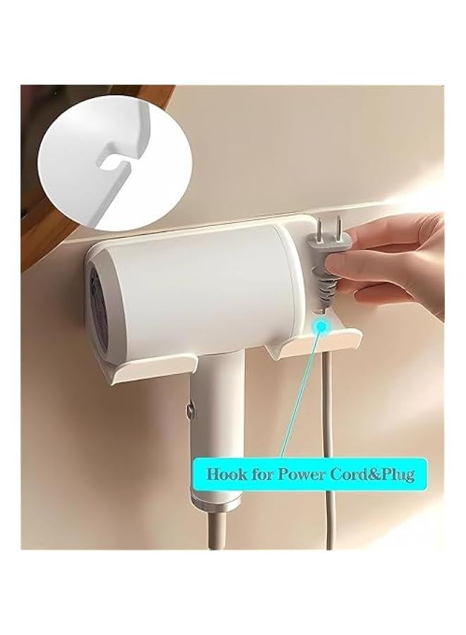 هوكور حامل مجفف الشعر العالمي من تراسل، حامل مجفف الشعر يثبت على الحائط لخطاف مجفف الشعر مع قابس ومنظم سلك ذاتي اللصق للخزانة والحمام (ابيض، عبوتان) - Image 4