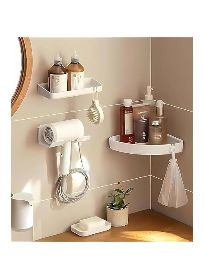 هوكور حامل مجفف الشعر العالمي من تراسل، حامل مجفف الشعر يثبت على الحائط لخطاف مجفف الشعر مع قابس ومنظم سلك ذاتي اللصق للخزانة والحمام (ابيض، عبوتان) - Image 5