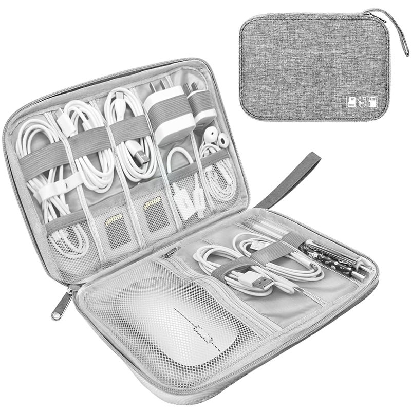 Lcsmaokin Electronics Organizer Travel Case,Electronic Accessories Storage Bag,Portable Waterproof Cable Organizer Bag,Travel Cord Organizer Bag for Small Charging Cord Storage,Cables,SD Card (Grey) - Image 1