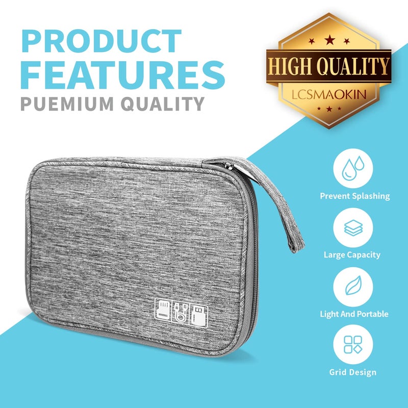 Lcsmaokin Electronics Organizer Travel Case,Electronic Accessories Storage Bag,Portable Waterproof Cable Organizer Bag,Travel Cord Organizer Bag for Small Charging Cord Storage,Cables,SD Card (Grey) - Image 3