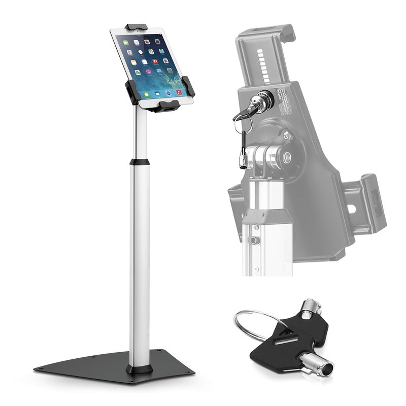 Pyle AntiTheft Tablet Security Stand KioskHeavy Duty Aluminum Metal Floor Standing Mount Tablet Case Holder Display wHeight Adjustable PoleFits iPad Mini 2 3 4 Air Samsung TabletsPyle PSPADLK60