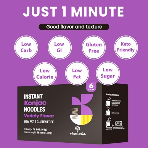 Hethstia Konjac Noodle, 6-Pack Instant Shirataki Noodle Soup Cups Variety Flavor(Spicy Red Curry, Miso, Kimchi, Tom Yum) - Low-Carb, Gluten-Free, Vegan Konjac Angel Hair Pasta Soup - Image 2